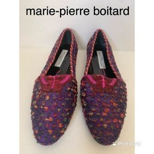 Rare Vintage MARIE-PIERRE BOITARD Purple Yellow Silk Tweed Flats Shoes 38.5